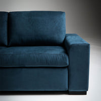 American Leather Olson Two Seat Standard (Queen) Comfort Sofa bed in indigo color, front view, right side.