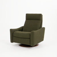 A green fabric Ontario modern rocking recliner chair.
