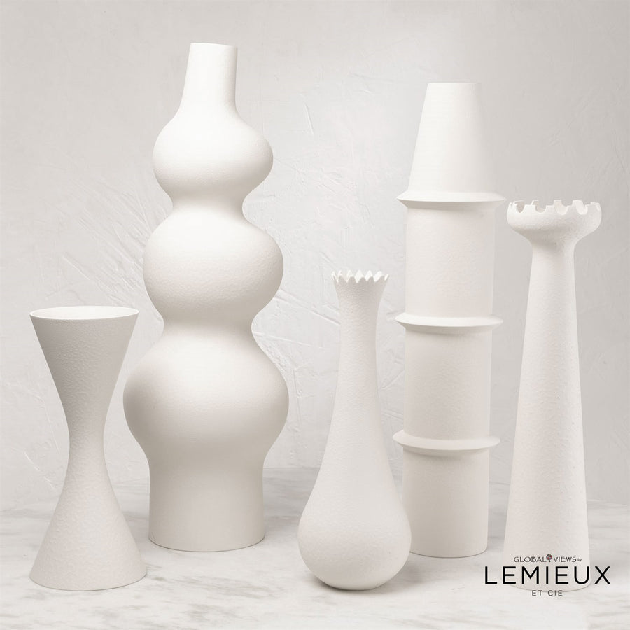 Matte White Overscale Vases collection of five.