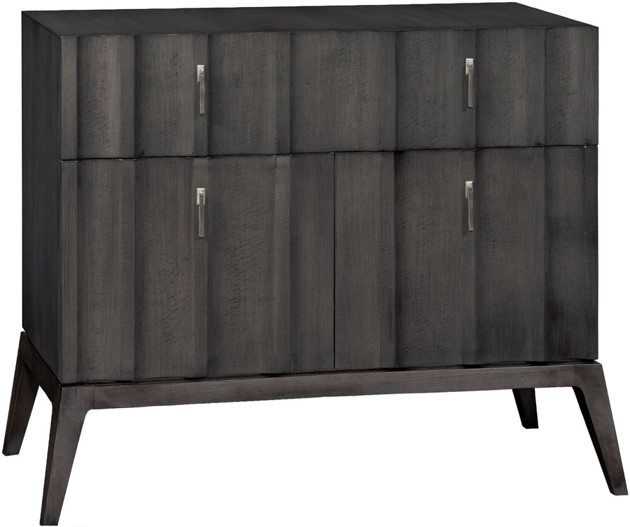Ava Hall chest, black, brushed hardware, with one drawer, two doors and one adjustable shelf.