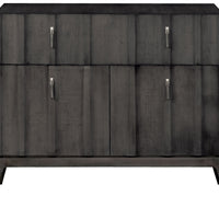 Ava Hall chest, black, brushed hardware, with one drawer, two doors and one adjustable shelf, front view.