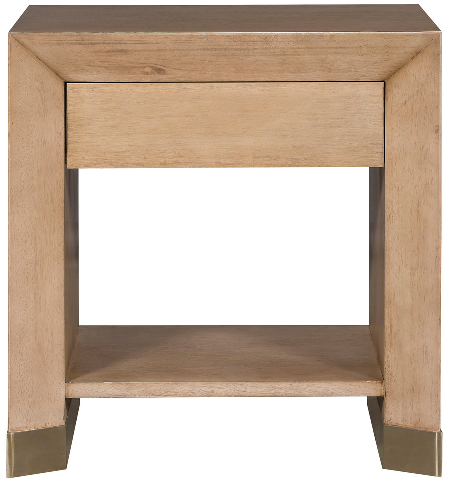 Dune P801E one drawer nightstand - One Drawer with Finger Groove Pulls, White Bronze Ferrules, No Hardware.