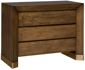 Dune P801L three drawer nightstand - three Drawers with Finger Groove Pulls, White Bronze Ferrules, No Hardware.