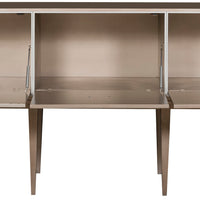 Marler Storage Cabinet with Three Drop Down Doors and Polished Nickel hardware. Showed with opened doors.