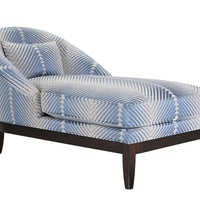Lisette Chaise in light blue and white colors.