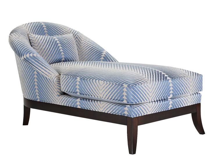 Lisette Chaise in light blue and white colors.