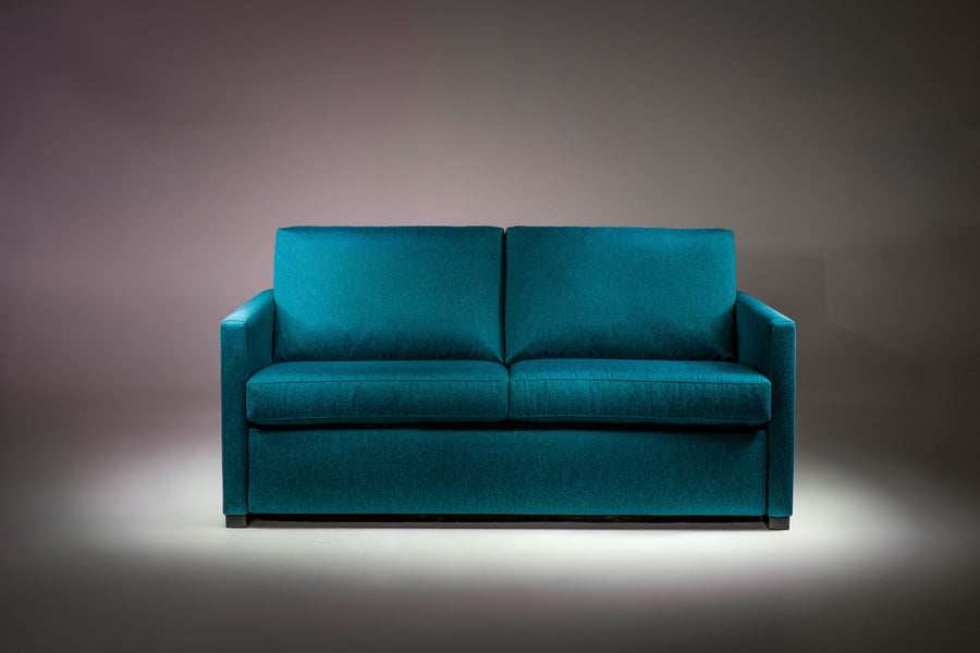 American Leather Pearson Two Seat Standard (Queen) Comfort Sofa bed in blue color, front side.
