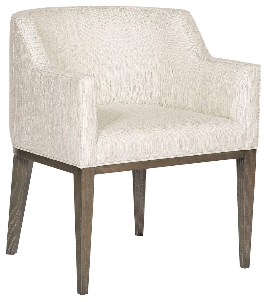 White contoured and curvy Axis Arm Chair. Front and side view.