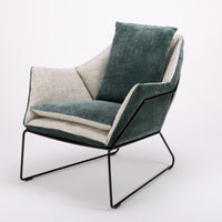 A green and white New York Poltrona lounge Chair with frame in iron rod. Front and side  view.