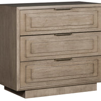 Bowers 3 Drawer Chest by Vanguard Furniture with step panel drawer faces and satin brass hardware.