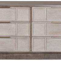 The Briarwood Chest with Manchurian Walnut Solids and Veneers, Six Drawers with Facet Faces and Satin Brass Hardware, front view.