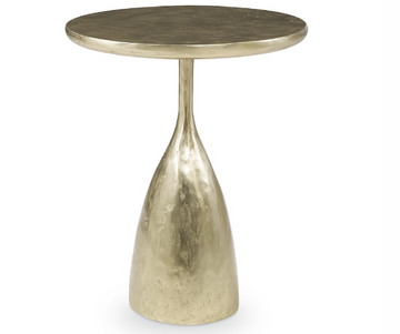 Contemporary weighty Dante side table in a textured Raw Brass coating which are molded and rubbed back by hand. 