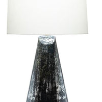 Morgan Table Lamp with a tapered silhouette body, acrylic base and white drum shaped shade.