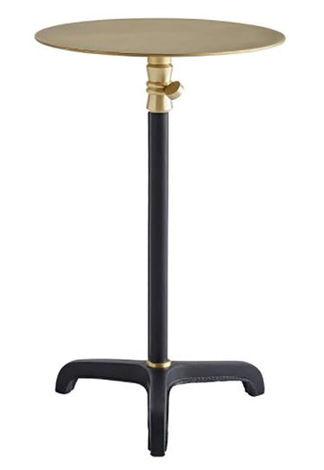 Brown Addison Accent Table made of leather and metal with bi-tonal finished brass and top with brushed finish.