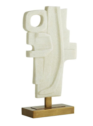 White Martin Sculpture with ivory-toned form and an Antique Brass finish metal base.