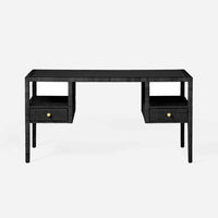 Onyx Isla Open Shelves Desk with two drawers and slender legs reinforced by a box stretcher.