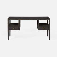 Onyx Isla Open Shelves Desk with two drawers and slender legs reinforced by a box stretcher.