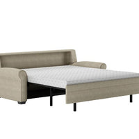 American Leather Gains Two Seat standard (Queen) Comfort Sofa Bed in light colors, front and side view, pulled-out.