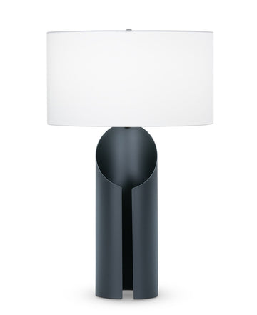 Jade Table Lamp with a white drum shade and organic silhouette body that combines with a deep Black Matte finish.