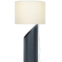 Jade Table Lamp with a white drum shade and organic silhouette body that combines with a deep Black Matte finish. Side view.