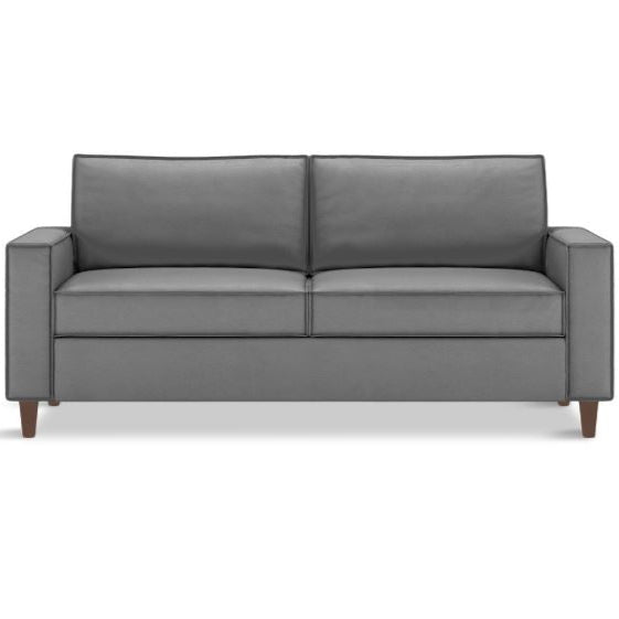 American Leather Mitchell Two Seat Standard (Queen) Comfort Sofa bed in black color, with high wooden legs, front view.