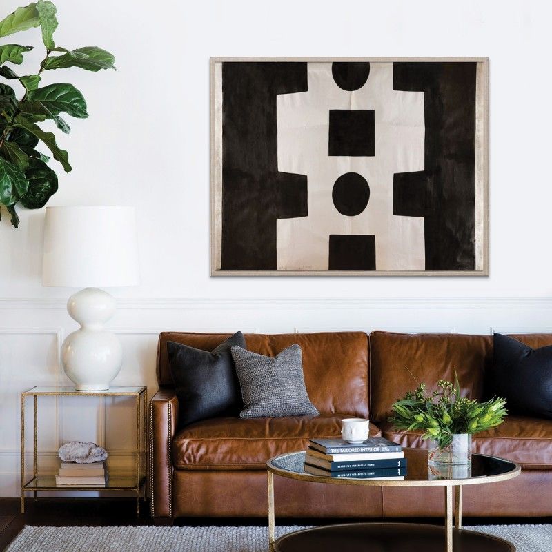 Paule Marrot Black and White Abstract art piece hanged in a nice living room.