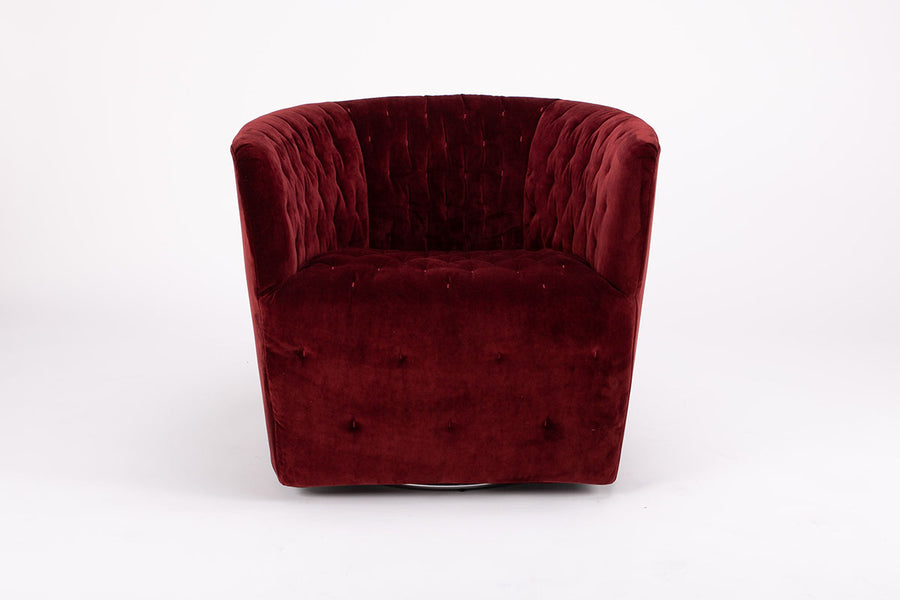 Amelie Swivel Chair in dark red, front view.