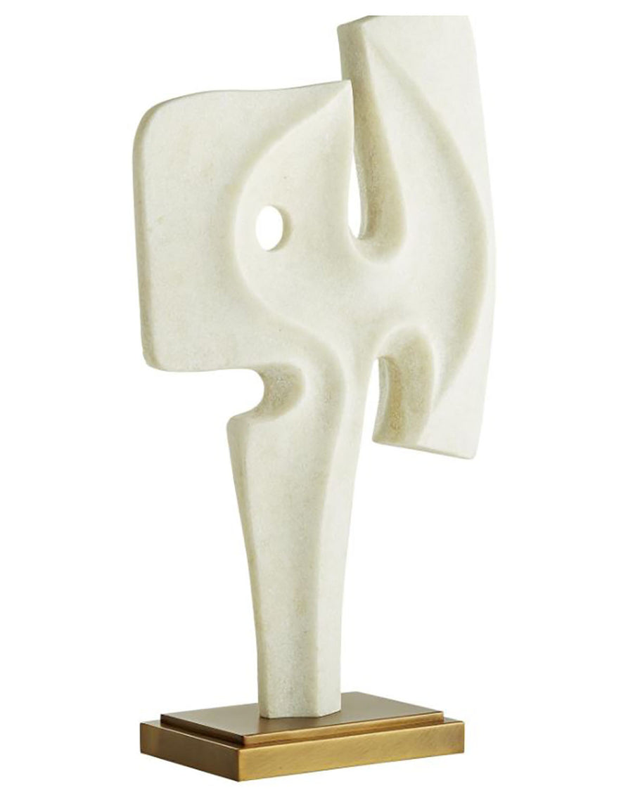 White Maeve Sculpture with ivory-toned form and an Antique Brass finish metal base.