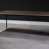 Slim Dining Table with die cast aluminum legs and wooden top.