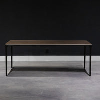 Slim Dining Table with die cast aluminum legs and wooden top.