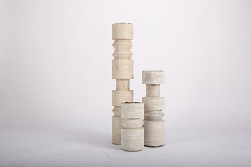 Totem Candleholder Collection inspired by 1960's totem style sculpture.