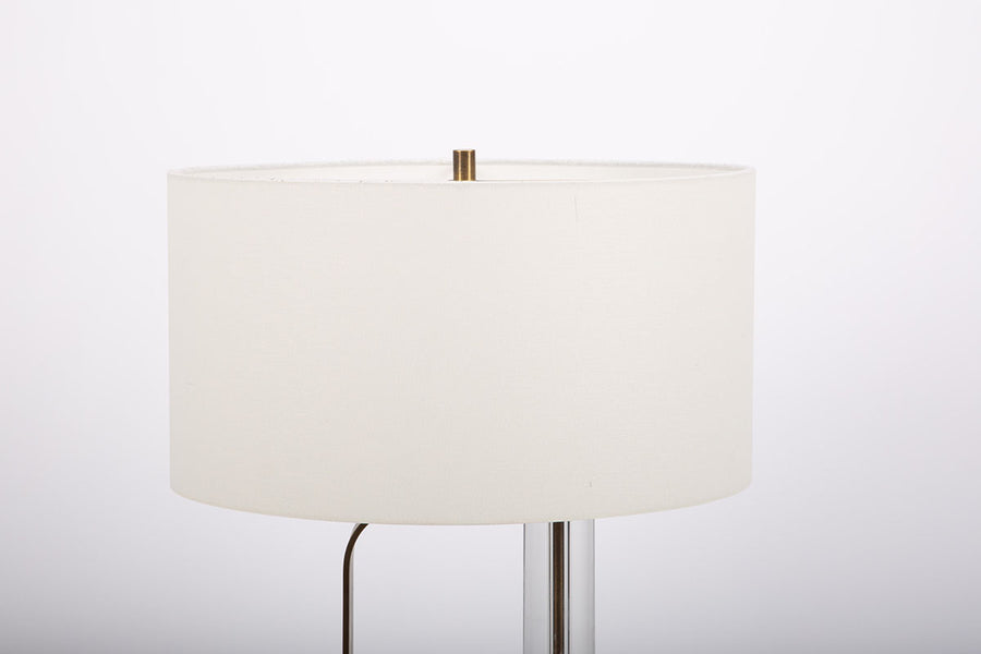 Abby table lamp with antique brass and crystal combined and a white shade. Closed up view on the shade.