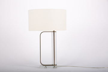Abby table lamp with antique brass and crystal combined and a white shade.